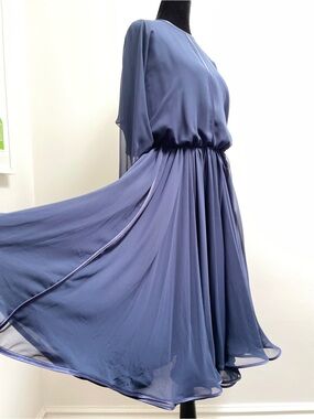 Wayne Clark Vintage Navy Blue Chiffon Cocktail Dress Made in Canada Size 10